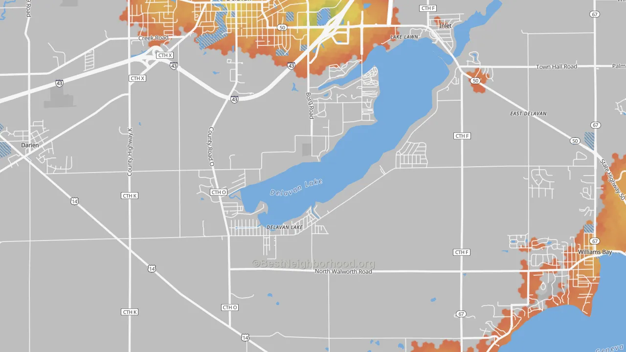 Bike Grade map of Delavan Lake, WI