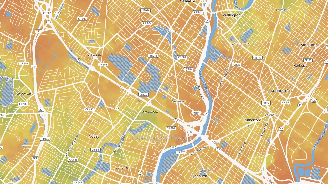 Bike Grade map of Delawanna, Clifton, NJ