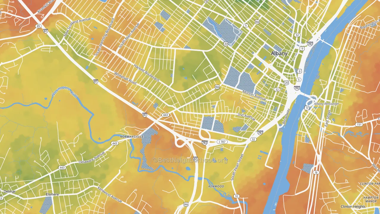 Bike Grade map of Delaware Avenue, Albany, NY