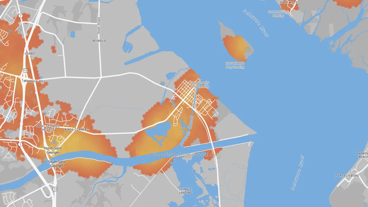 Bike Grade map of Delaware City, DE