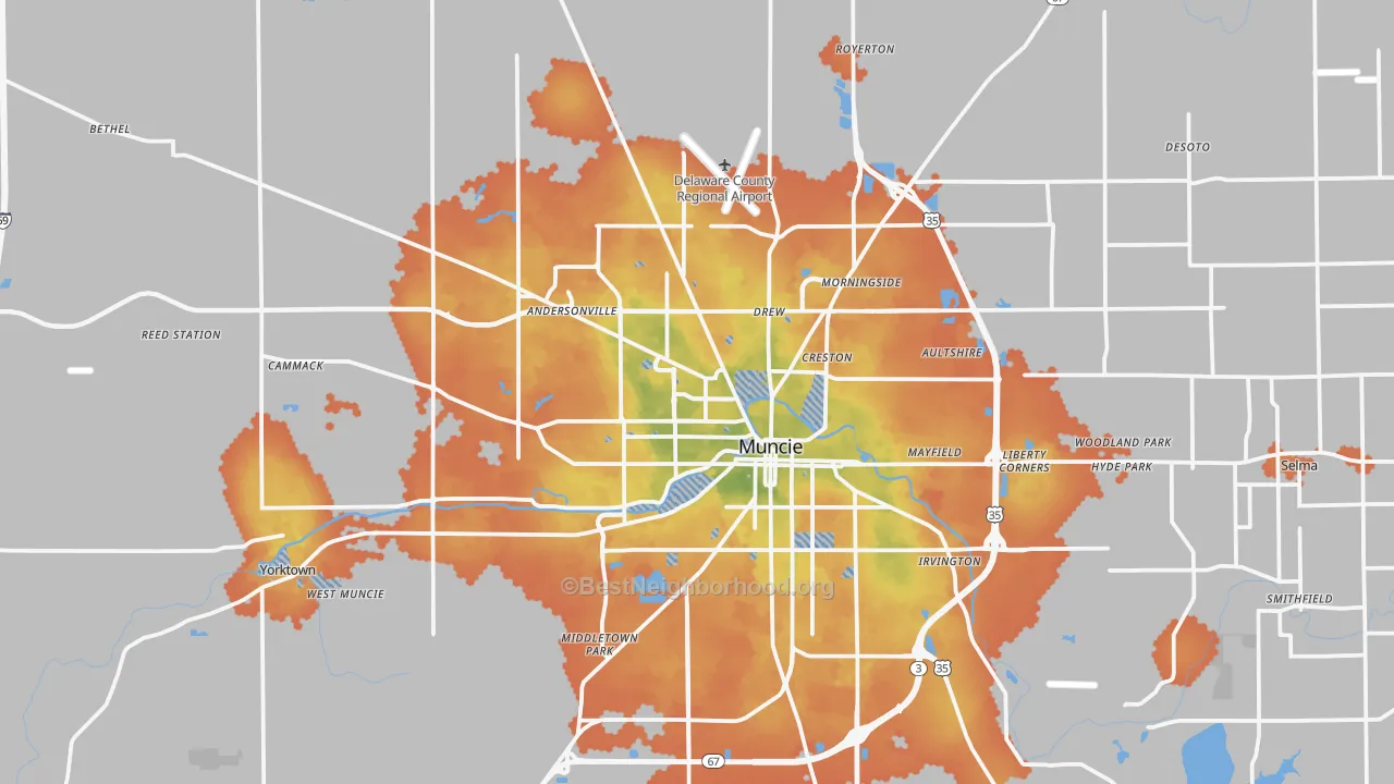 Bike Grade map of Delaware County, IN