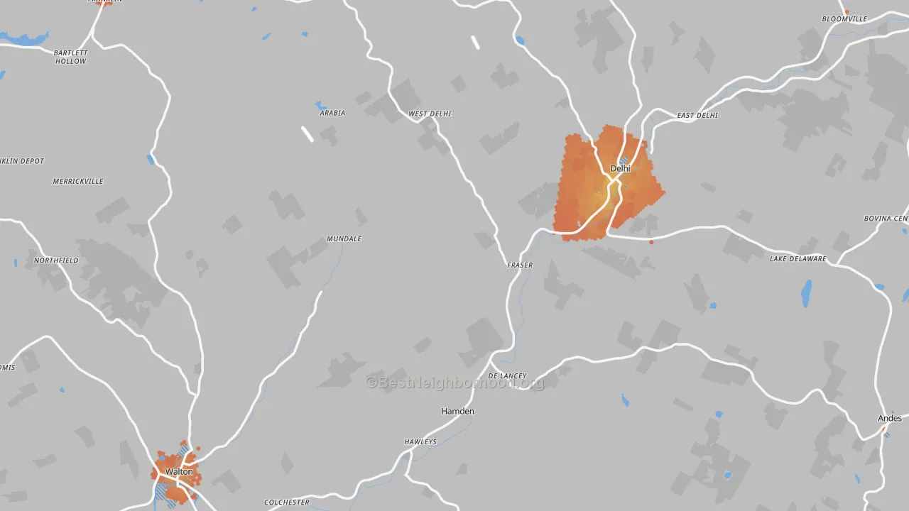 Bike Grade map of Delaware County, NY