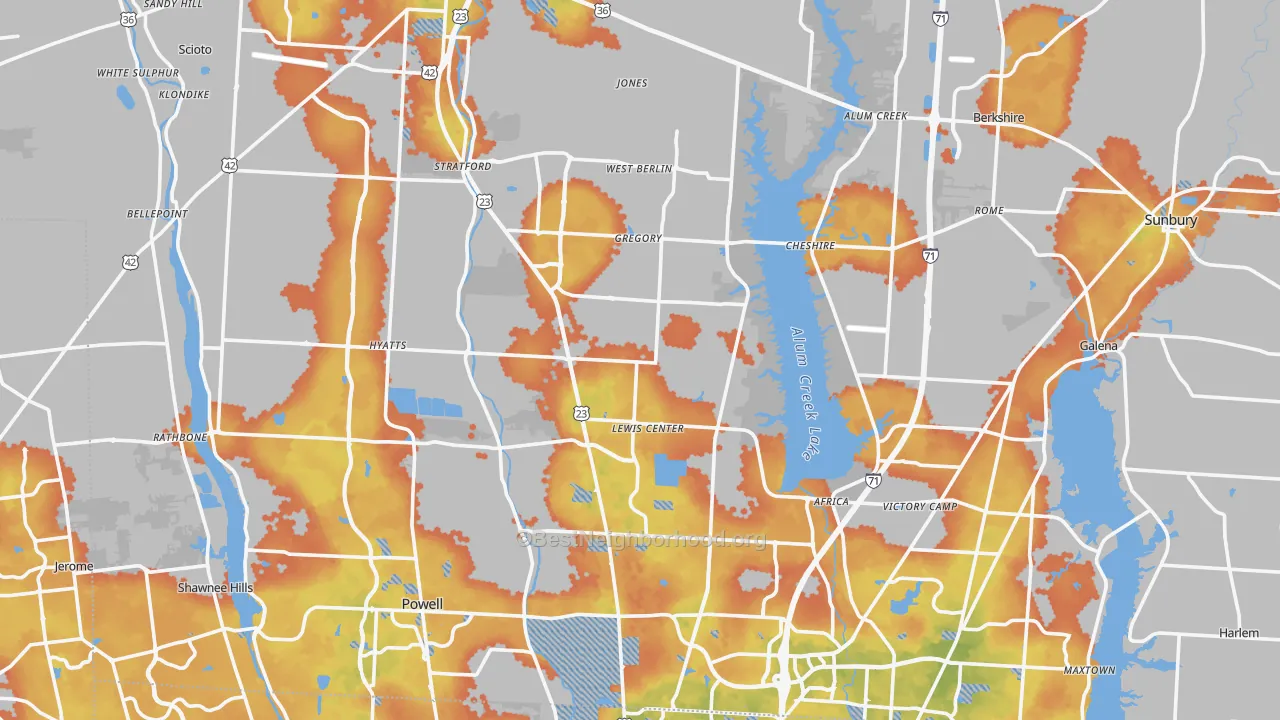 Bike Grade map of Delaware County, OH