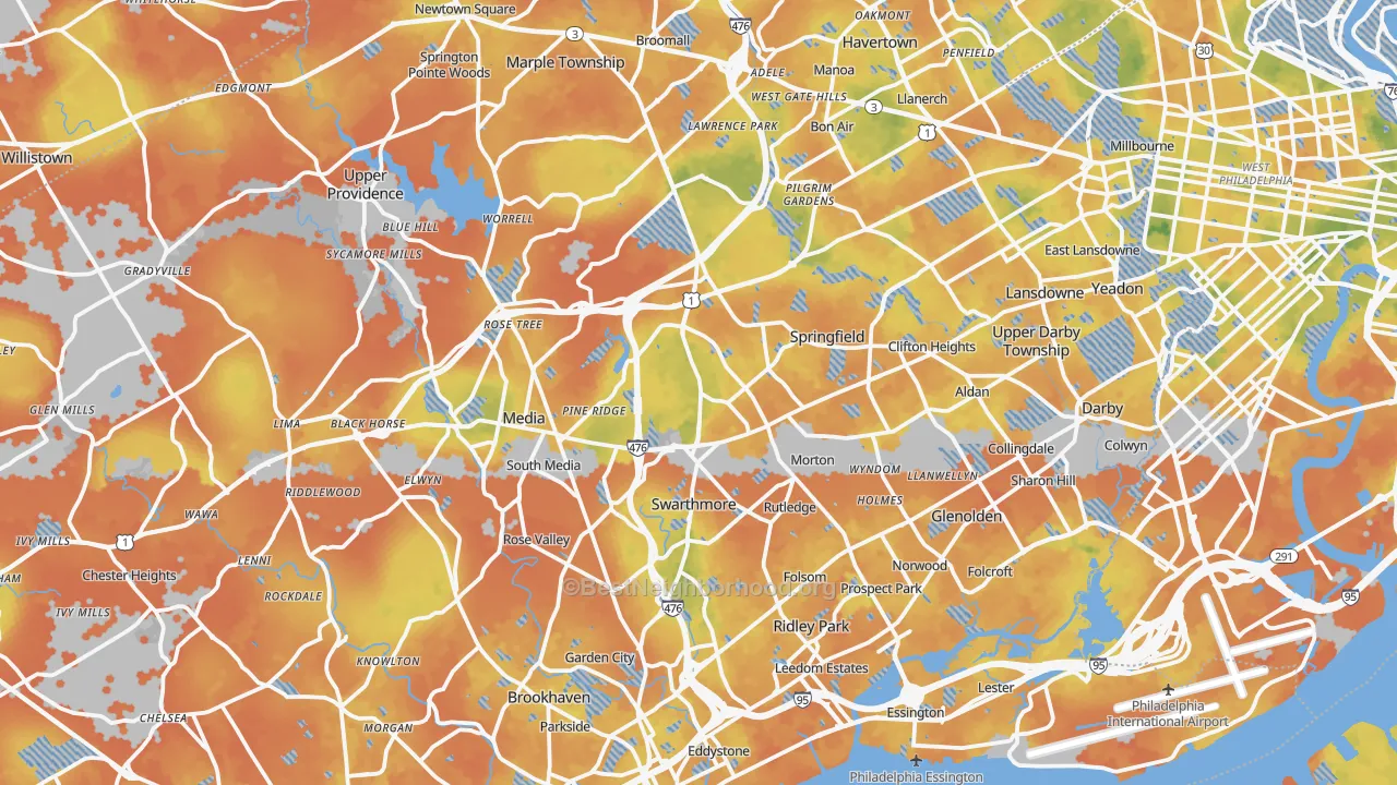 Bike Grade map of Delaware County, PA