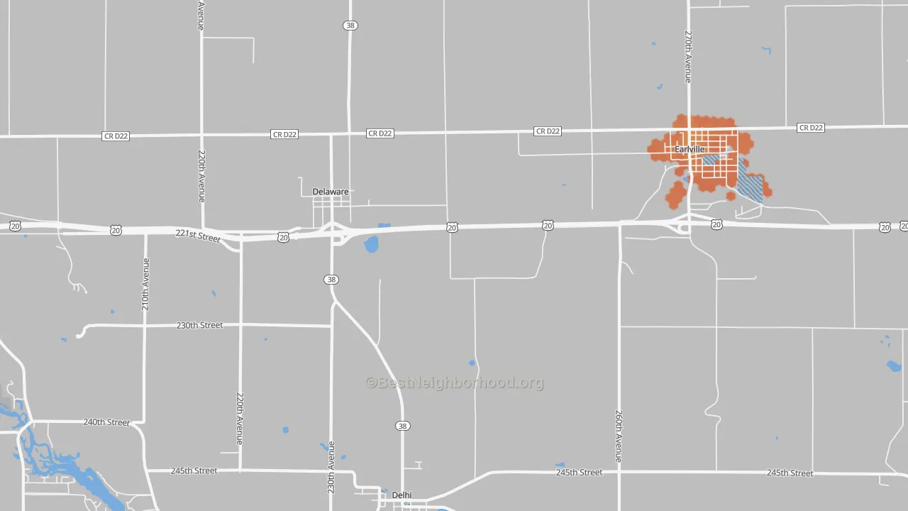 Bike Grade map of Delaware, IA