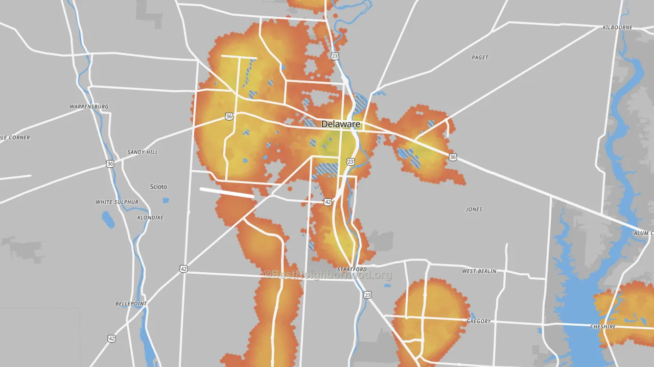 Bike Grade map of Delaware, OH