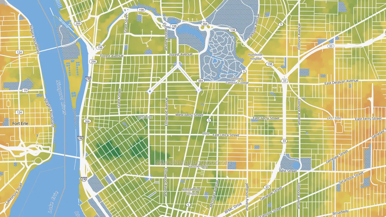 Bike Grade map of Delaware-West Ferry, Buffalo, NY