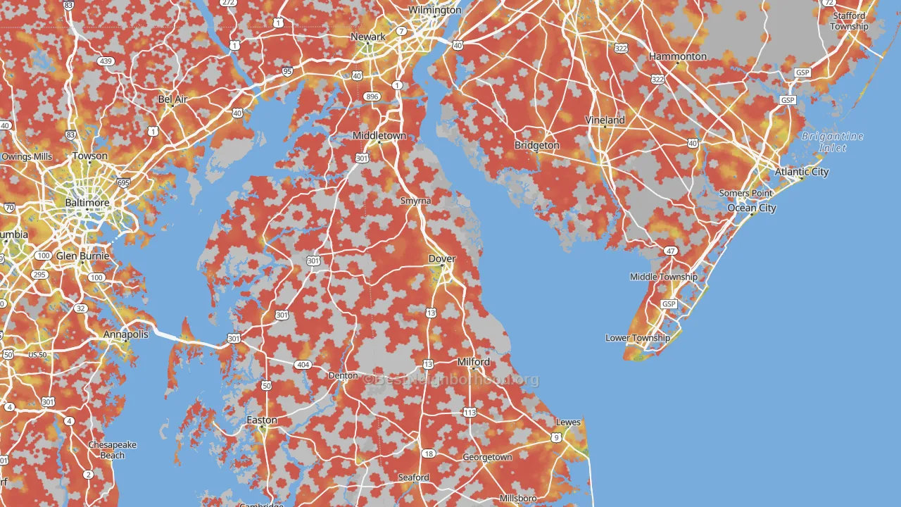 Bike Grade map of Delaware