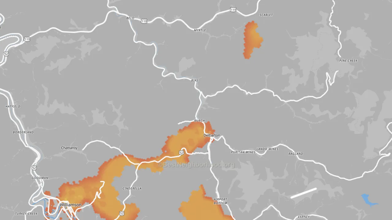 Bike Grade map of Delbarton, WV