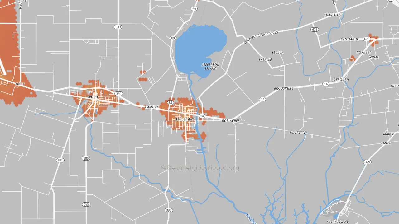 Bike Grade map of Delcambre, LA