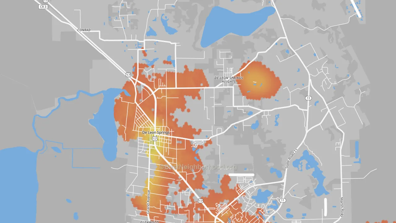 Bike Grade map of DeLeon Springs, FL