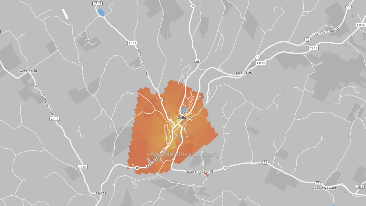Bike Grade map of Delhi, NY