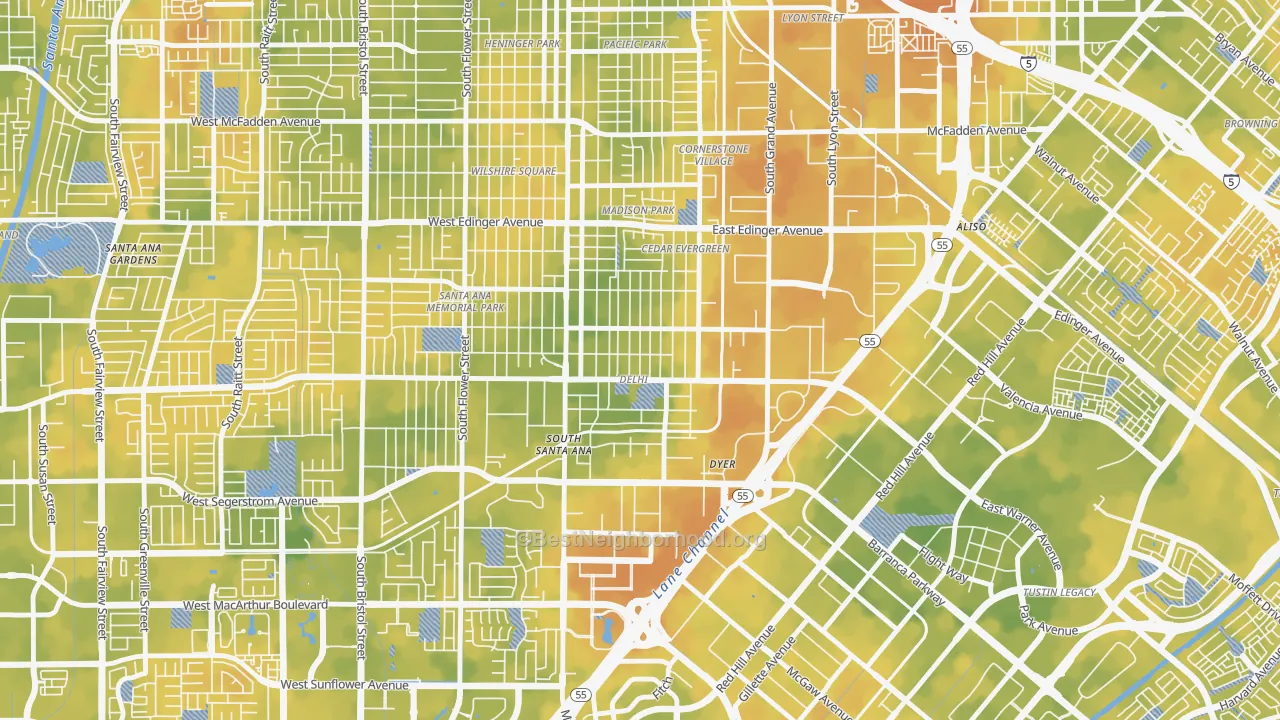 Bike Grade map of Delhi, Santa Ana, CA