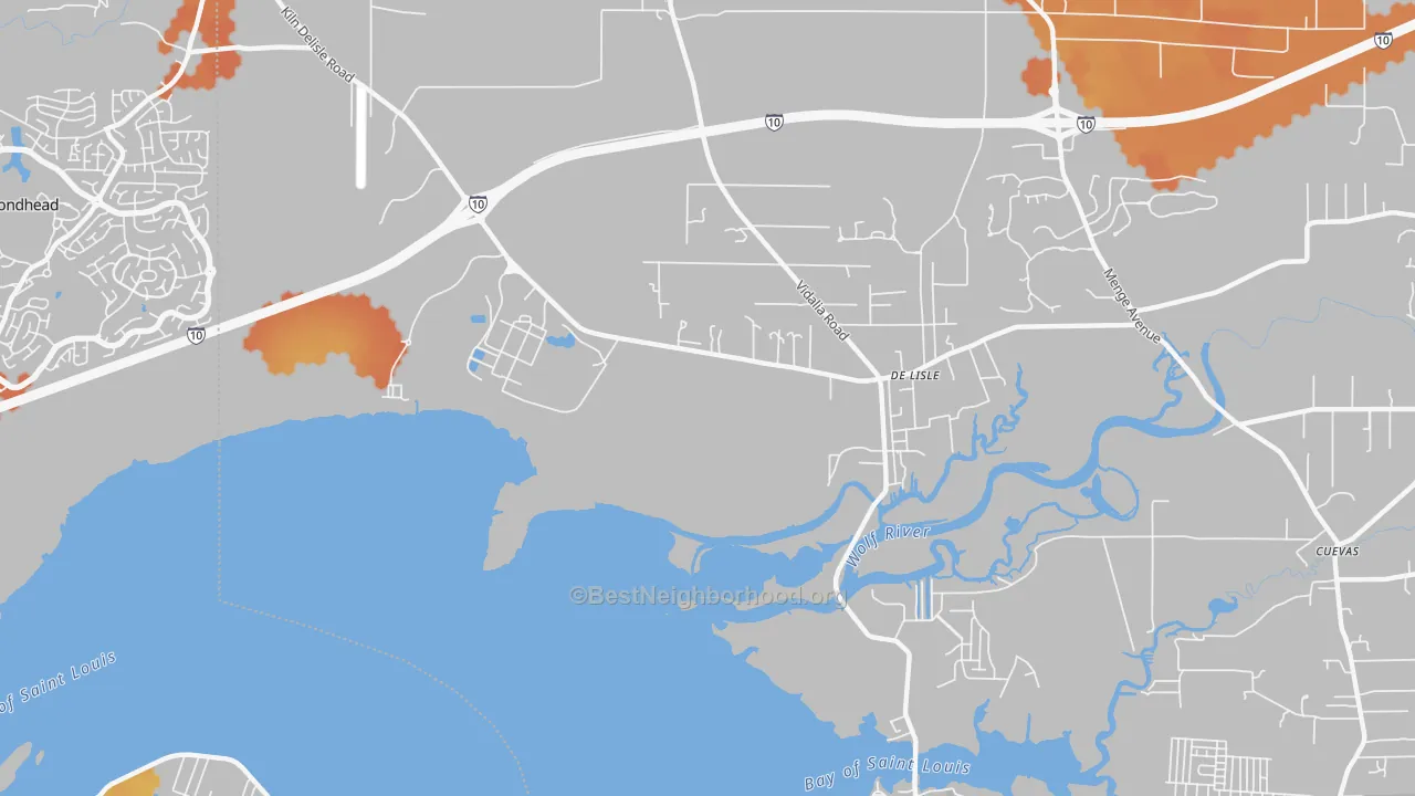 Bike Grade map of DeLisle, MS