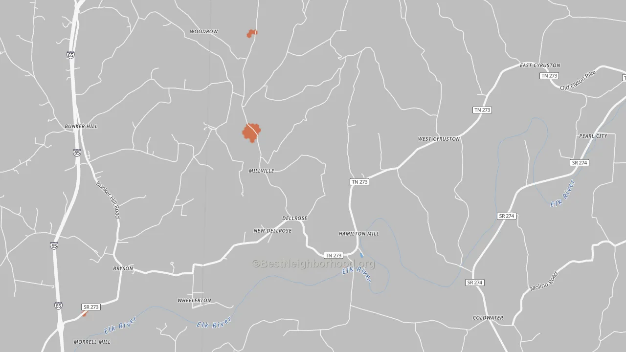Bike Grade map of Dellrose, TN
