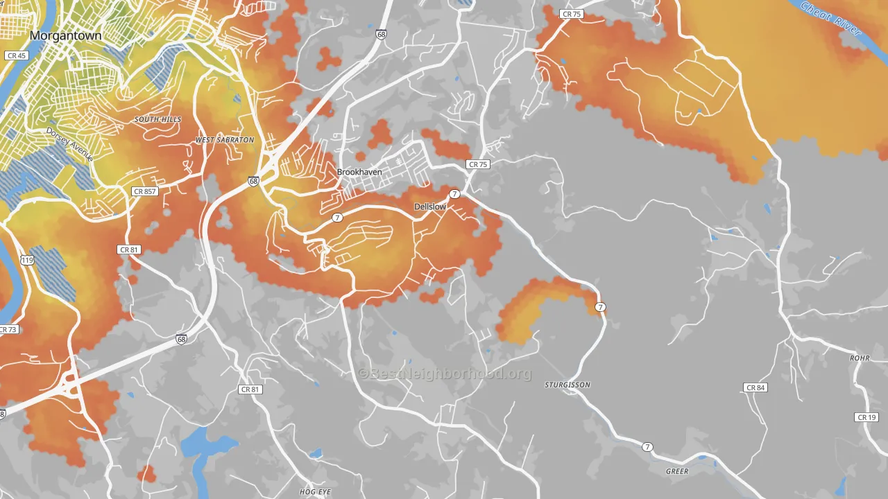 Bike Grade map of Dellslow, WV