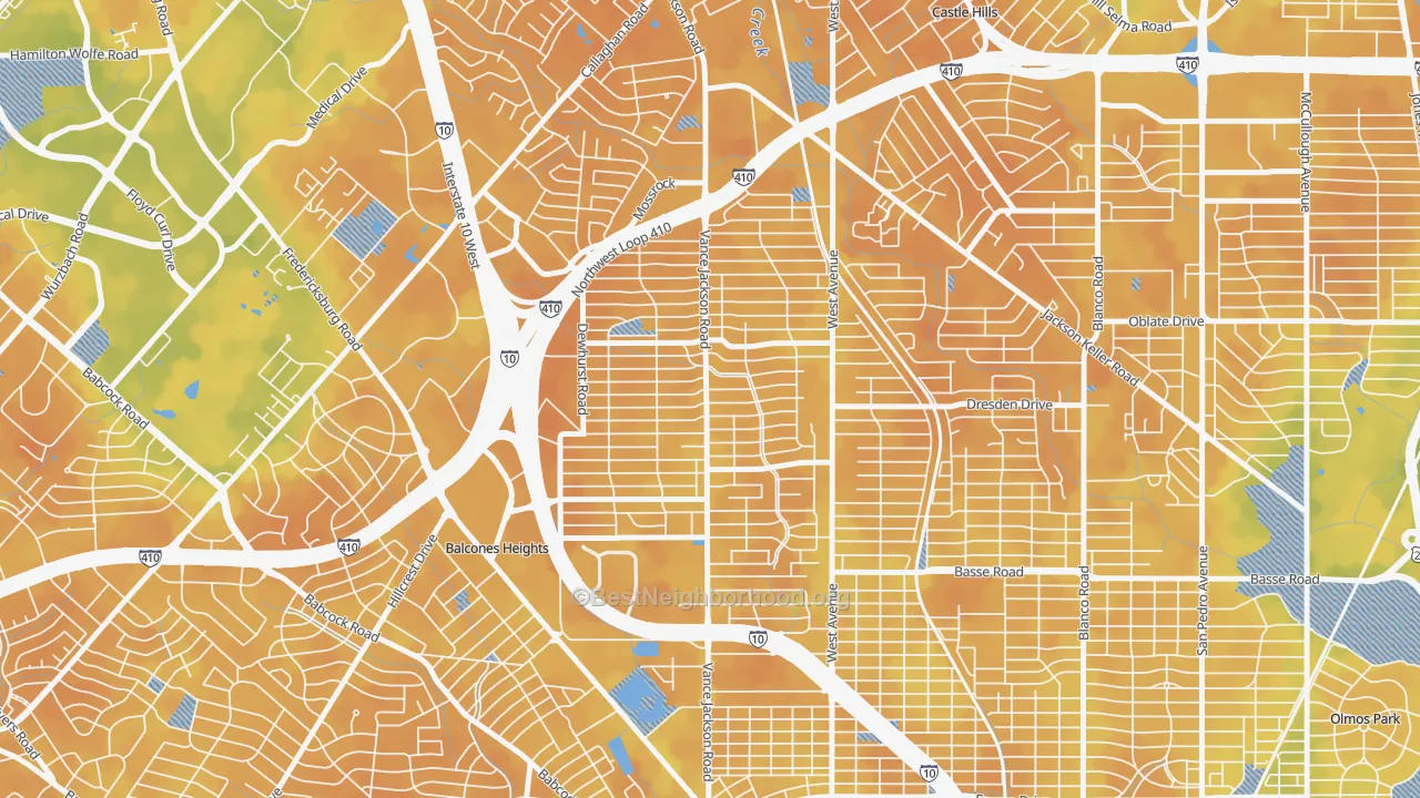 Bike Grade map of Dellview Area, San Antonio, TX