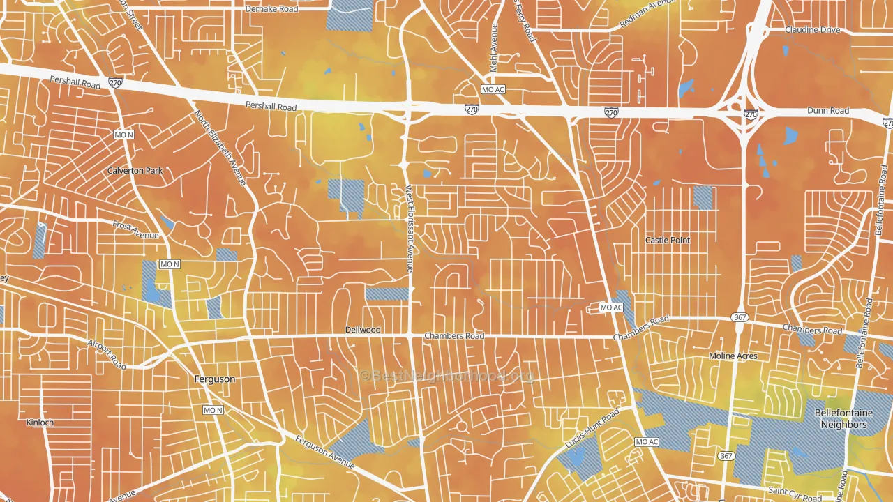 Bike Grade map of Dellwood, MO