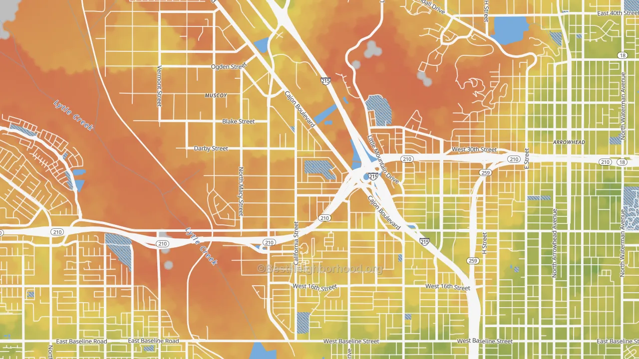 Bike Grade map of Delman, San Bernardino, CA