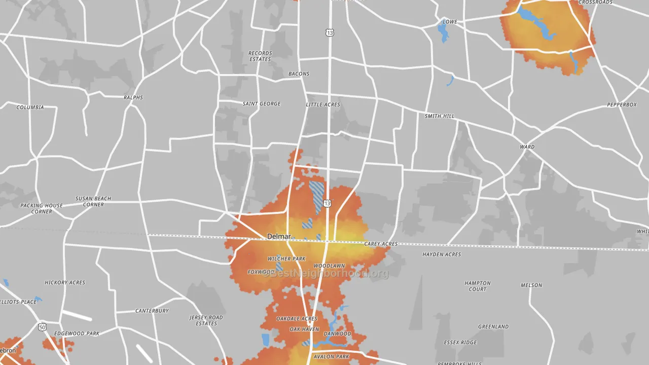 Bike Grade map of Delmar, DE
