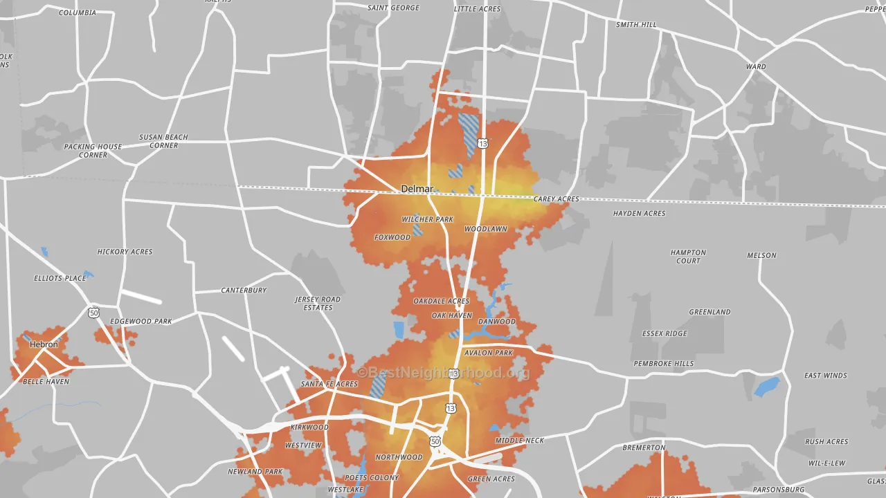 Bike Grade map of Delmar, MD