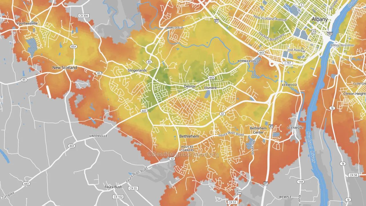 Bike Grade map of Delmar, NY