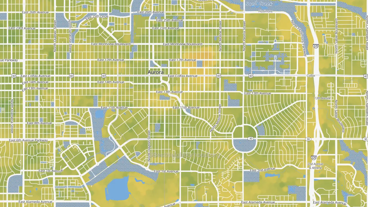 Bike Grade map of Delmar Parkway, Aurora, CO