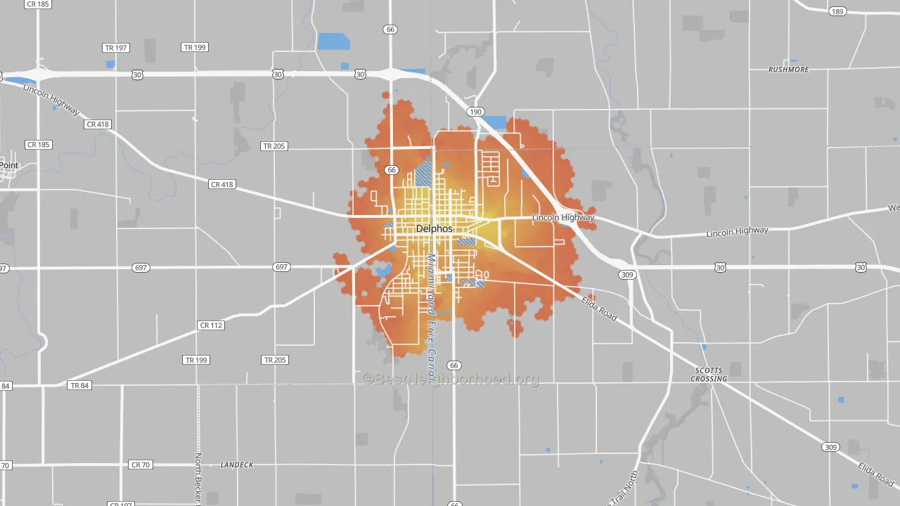Bike Grade map of Delphos, OH