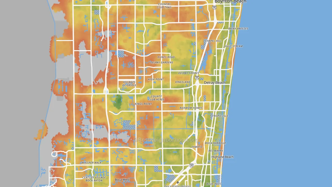 Bike Grade map of Delray Beach, FL