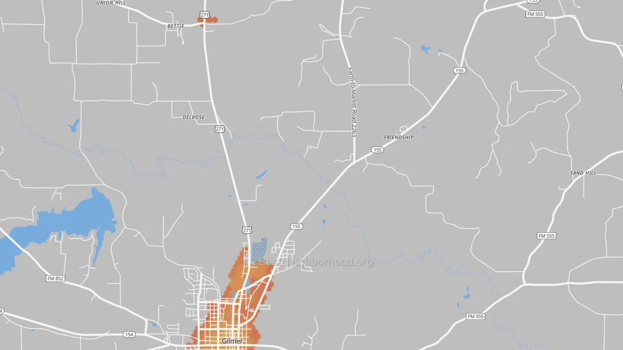 Bike Grade map of Delrose, TX
