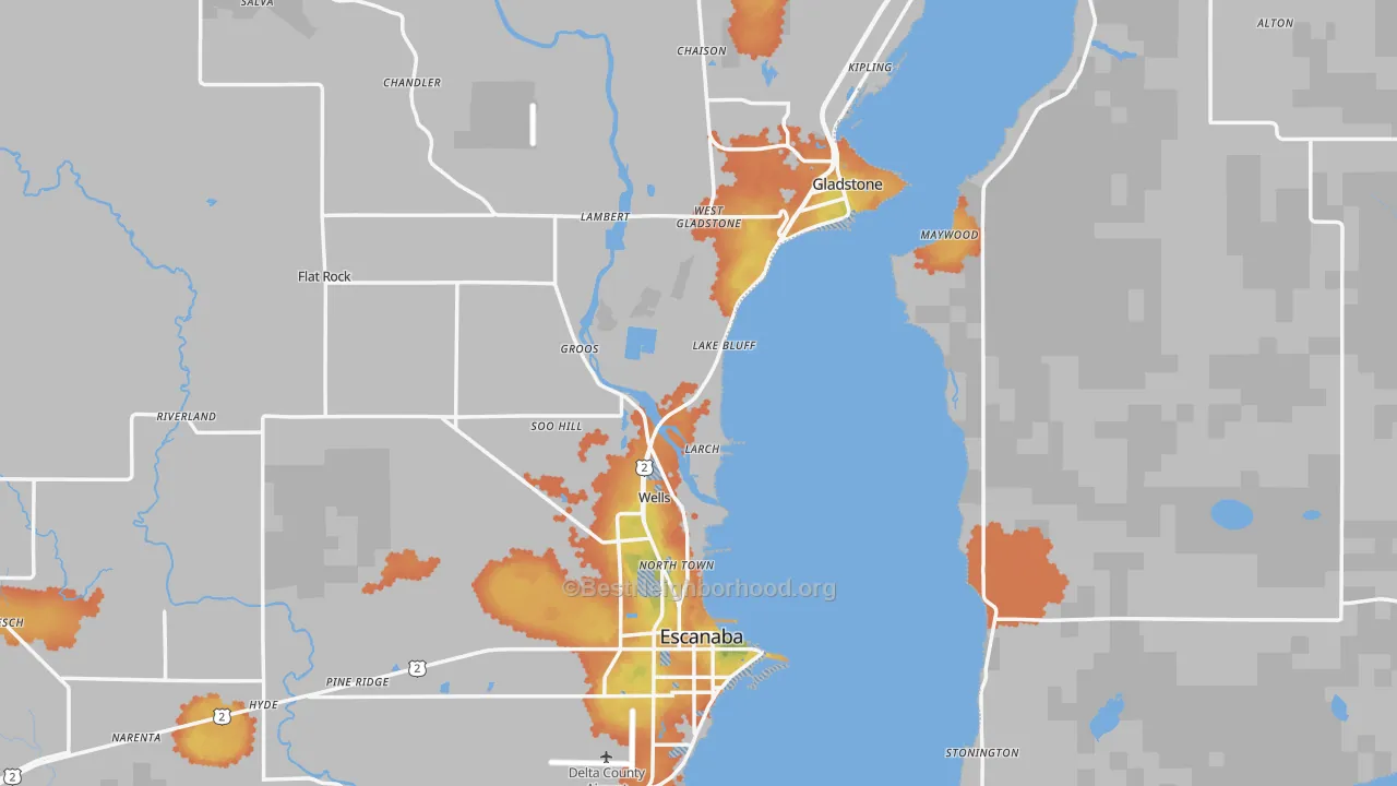 Bike Grade map of Delta County, MI