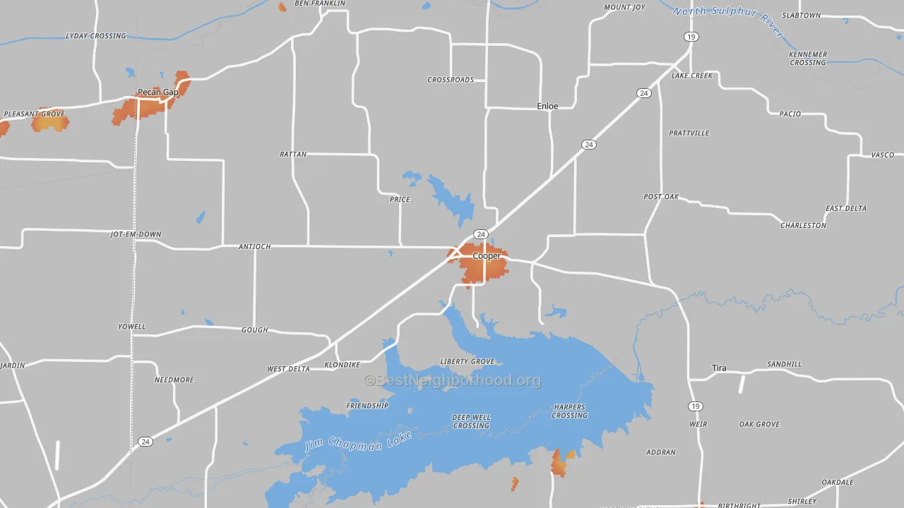 Bike Grade map of Delta County, TX