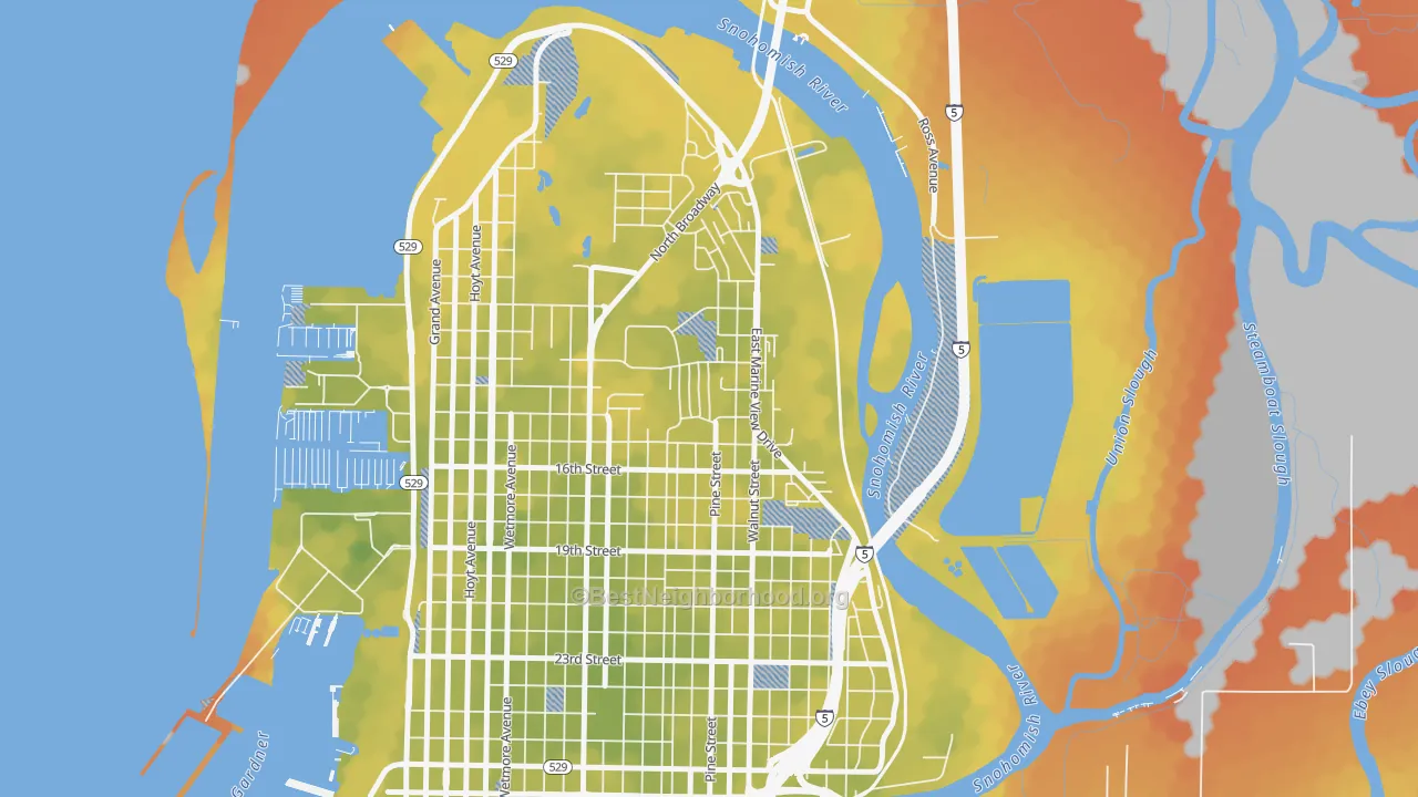 Bike Grade map of Delta, Everett, WA