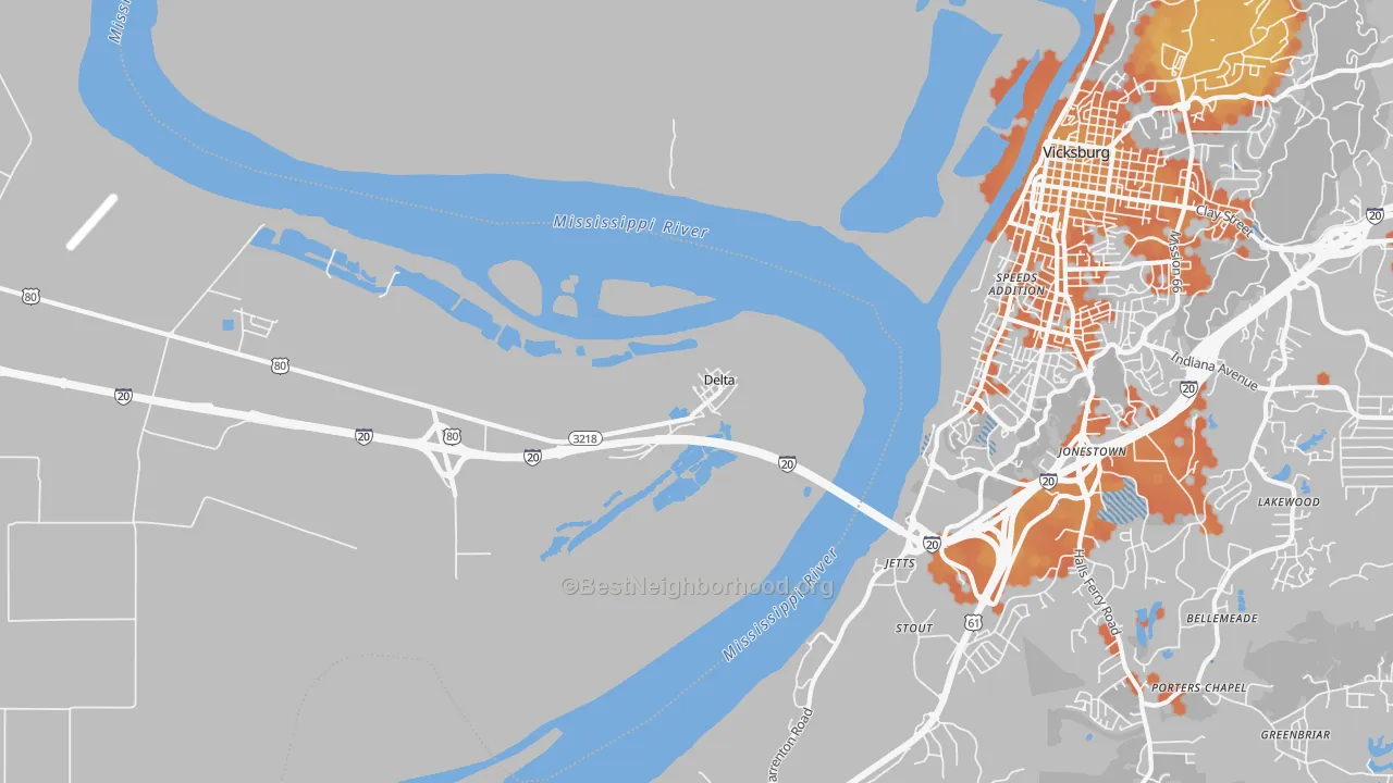 Bike Grade map of Delta, LA