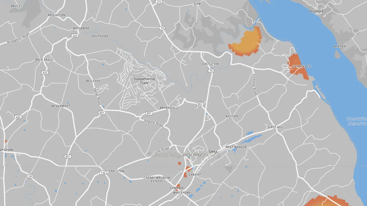 Bike Grade map of Delta, PA