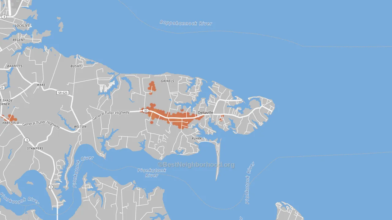 Bike Grade map of Deltaville, VA