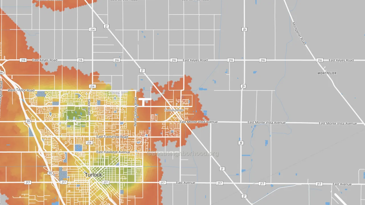 Bike Grade map of Denair, CA