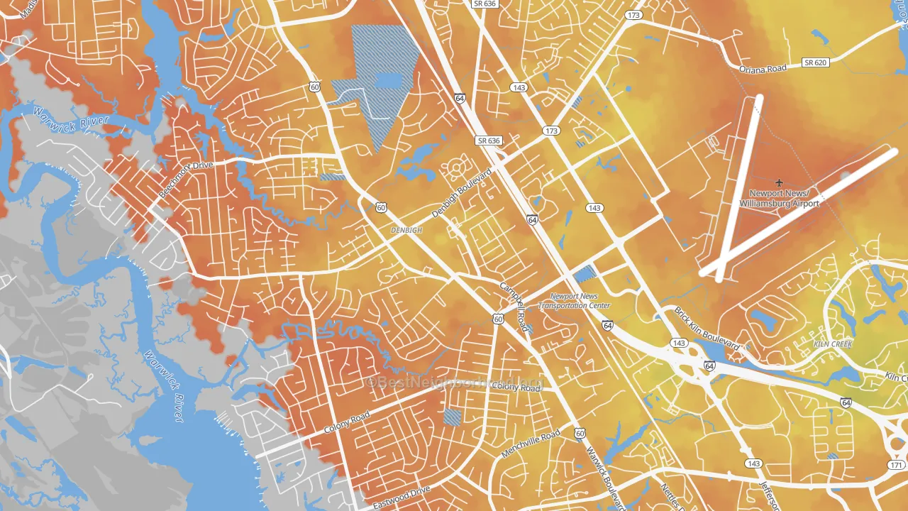 Bike Grade map of Denbigh, Newport News, VA
