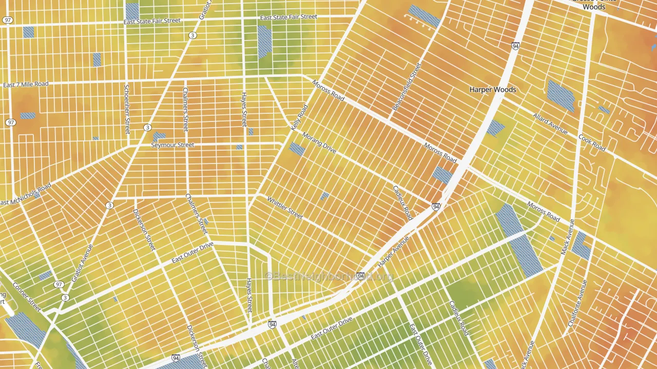 Bike Grade map of Denby, Detroit, MI