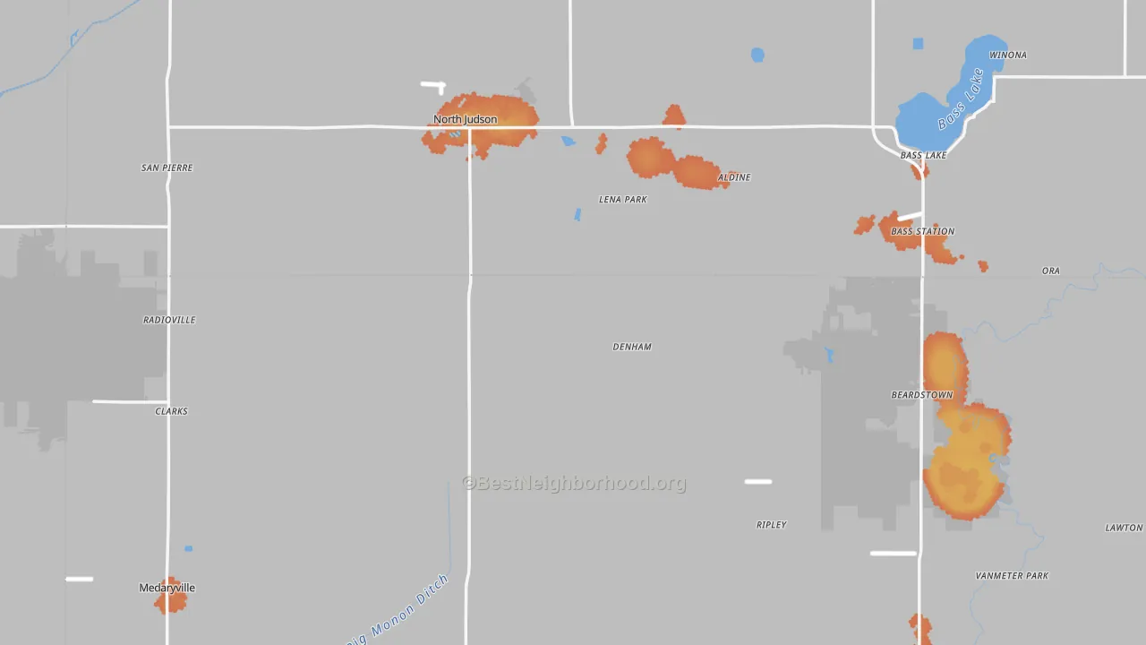 Bike Grade map of Denham, IN