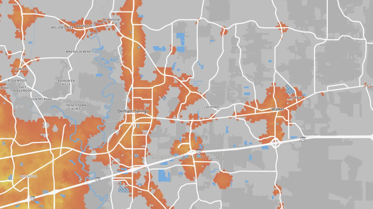 Bike Grade map of Denham Springs, LA