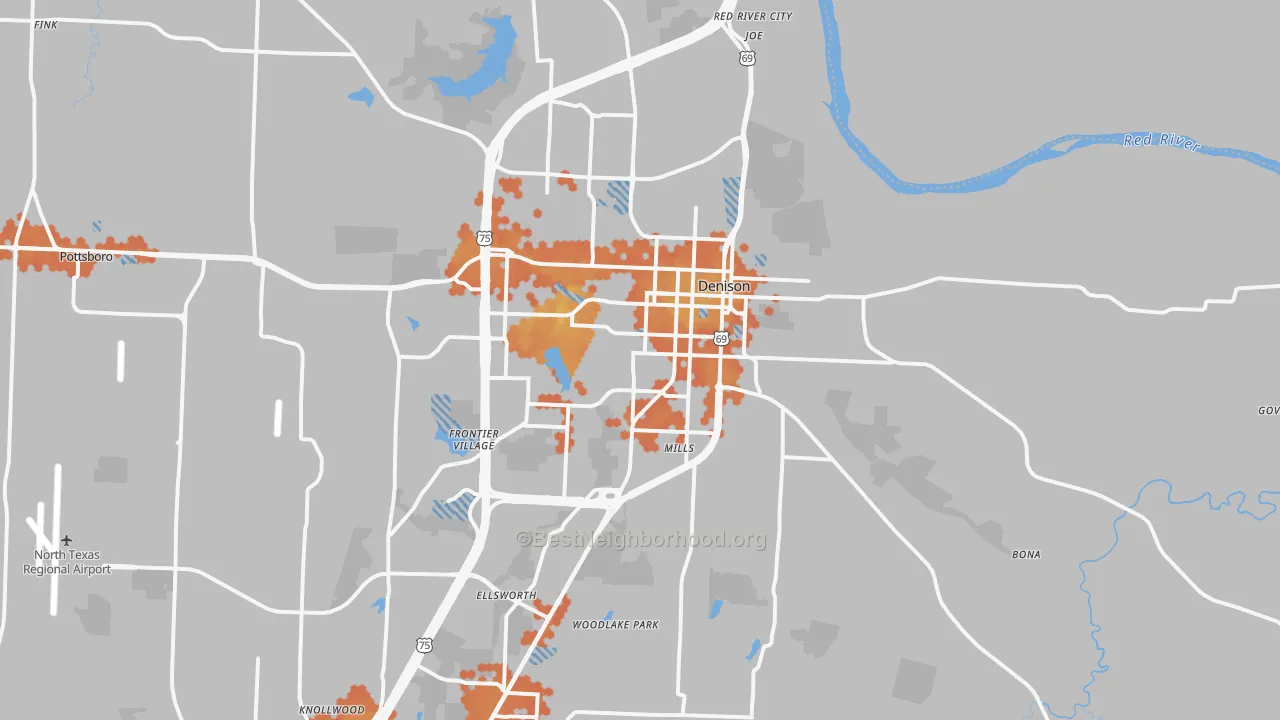 Bike Grade map of Denison, TX
