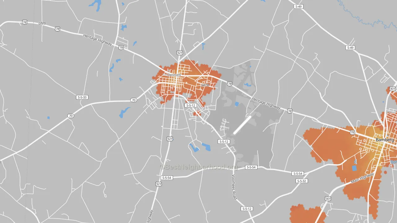 Bike Grade map of Denmark, SC