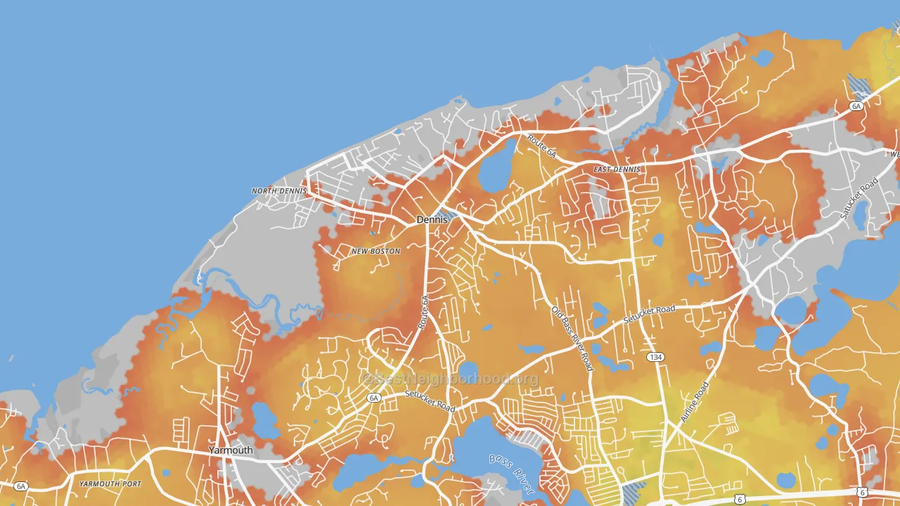 Bike Grade map of Dennis, MA