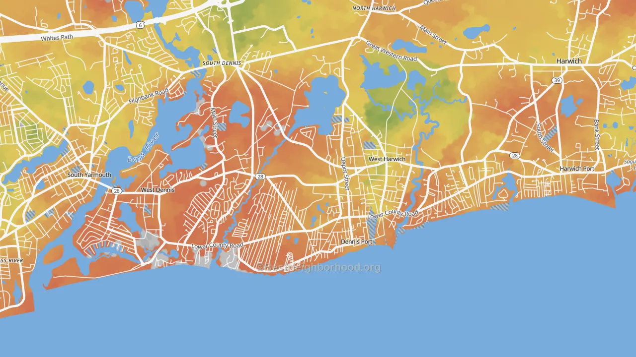 Bike Grade map of Dennis Port, MA