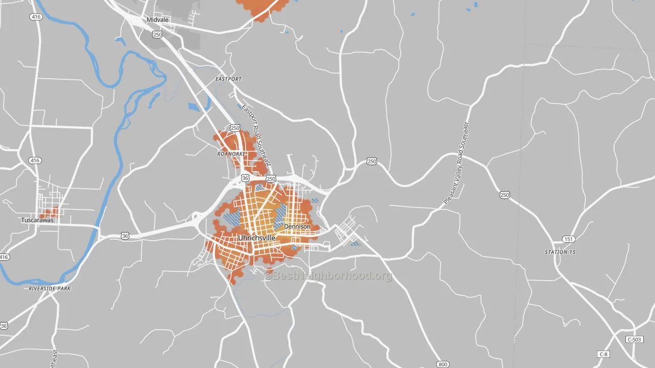 Bike Grade map of Dennison, OH