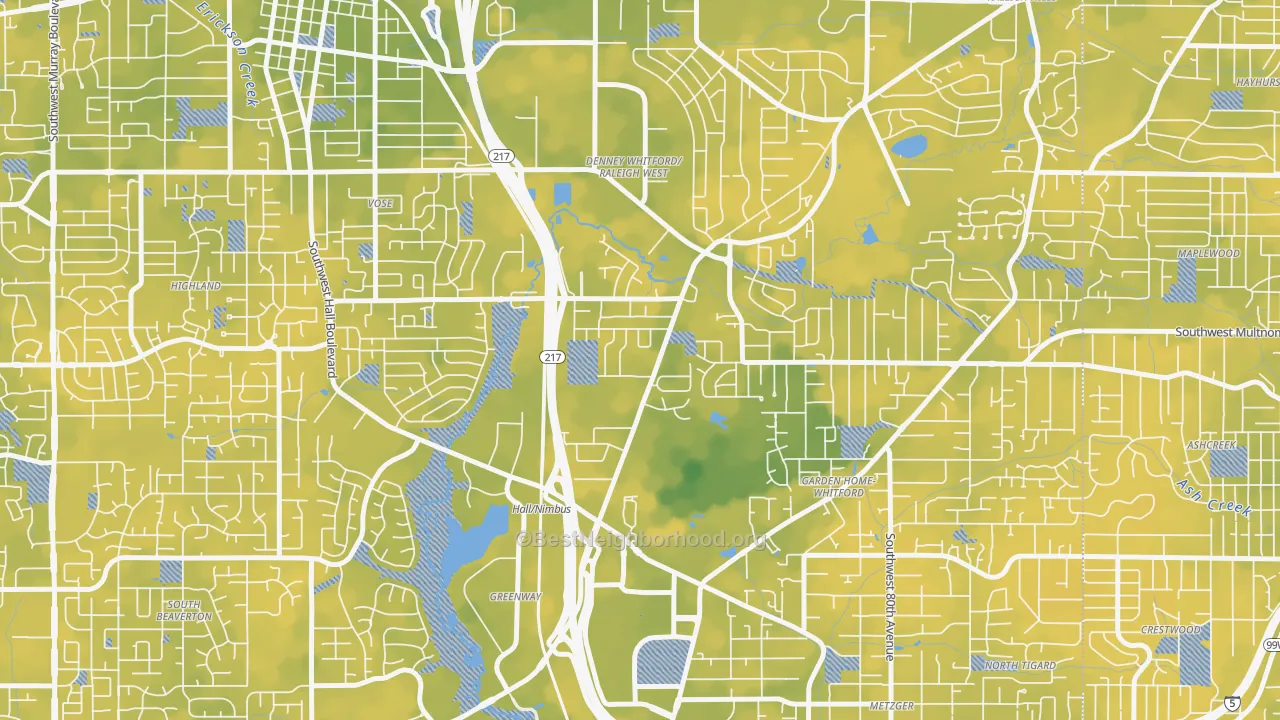 Bike Grade map of Denny Whitford, Beaverton, OR