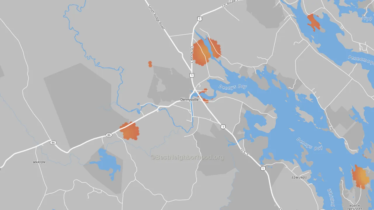Bike Grade map of Dennysville, ME