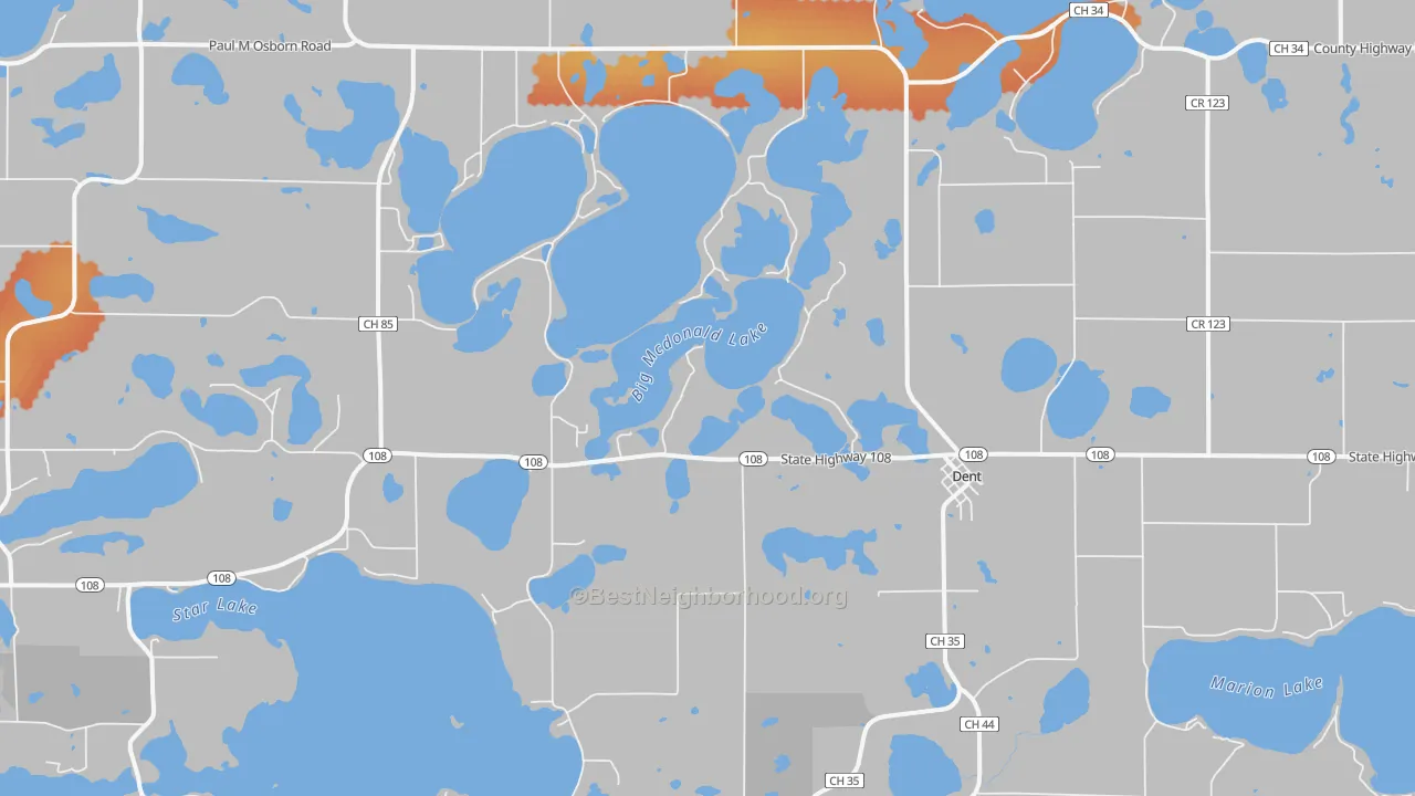Bike Grade map of Dent, MN