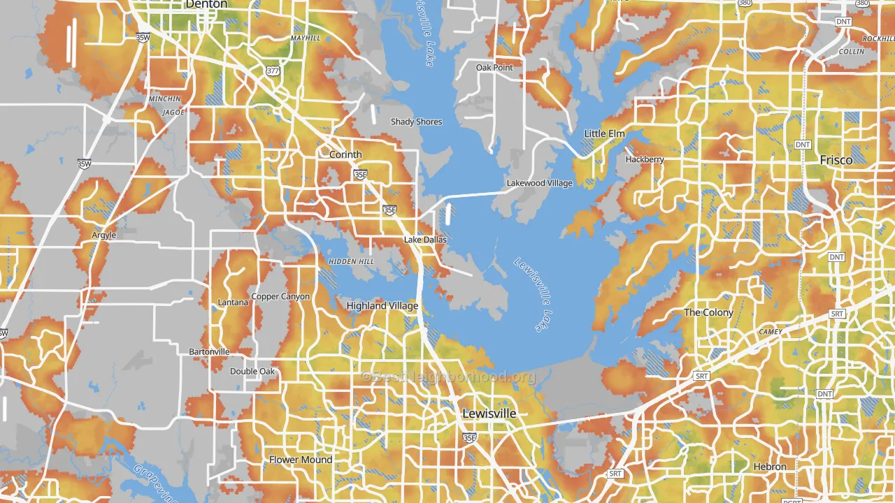 Bike Grade map of Denton County, TX